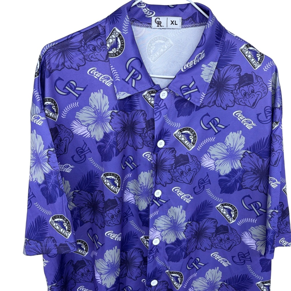 Purple Colorado Rockies Hawaiian Shirt XL Floral Baseball MLB‎ Mascot CocaCola